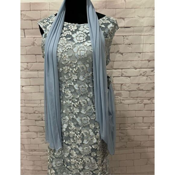 Alex Evenings Women's Long Sleeveless Dress with Shawl light blue lace size 10 - Picture 6 of 12